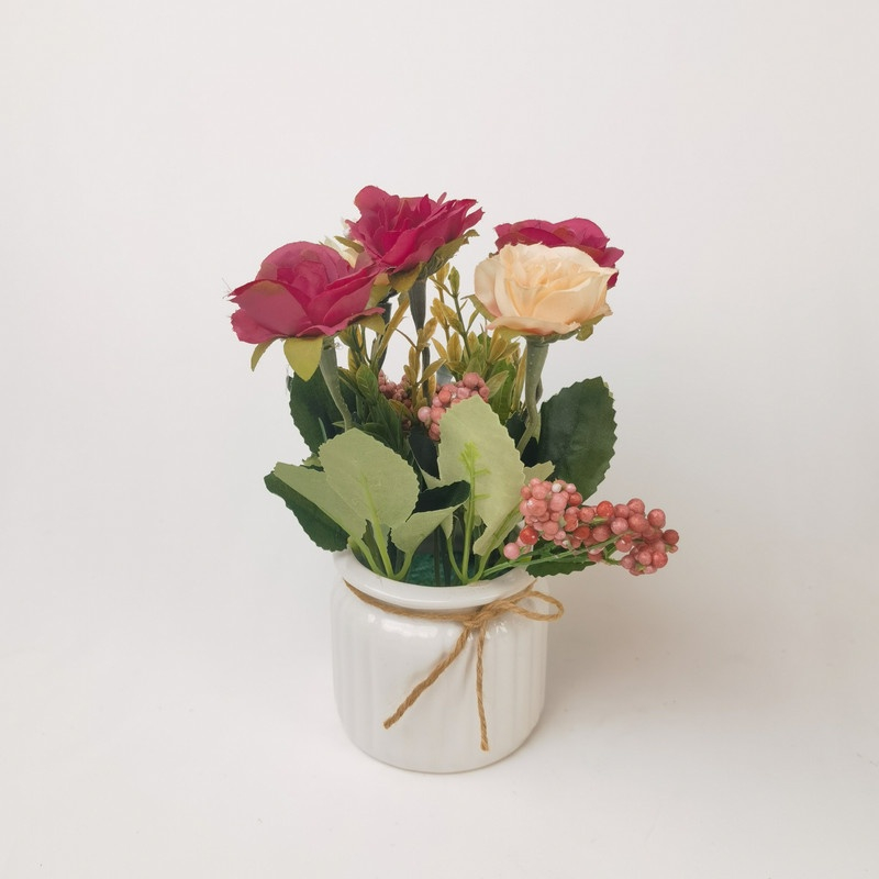 Jual Bunga Mawar Lurus Artificial Dengan Pot Keramik Putih Bunga Palsu ...