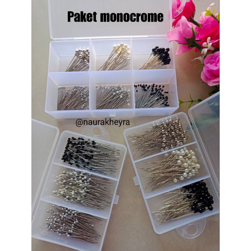 Jual Paket pin hijab monocrome / hijab kit isi jarum pentul hitam putih ...