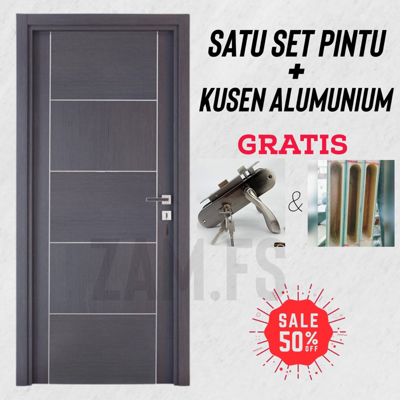 Jual Pintu Minimalias Moderen HDF Seris | 1 Set Pintu Plus Kusen