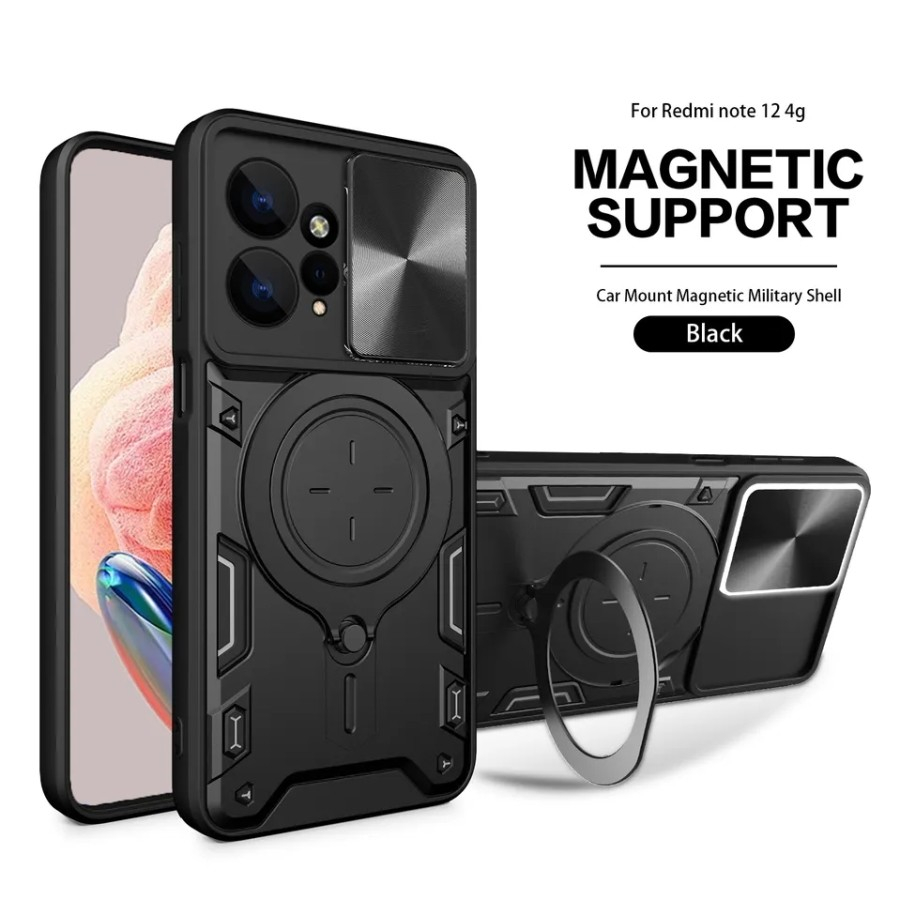CASE REDMI NOTE 12 / NOTE 12 PRO 5G / NOTE 13 4G 5G  / NOTE 13 PRO 4G 5G / NOTE 14 4G 5G / NOTE 14 PRO 4G 5G / NOTE 14 PRO PLUS 5G Magnetic Armor 360 Rotation IRing Sliding Camera
