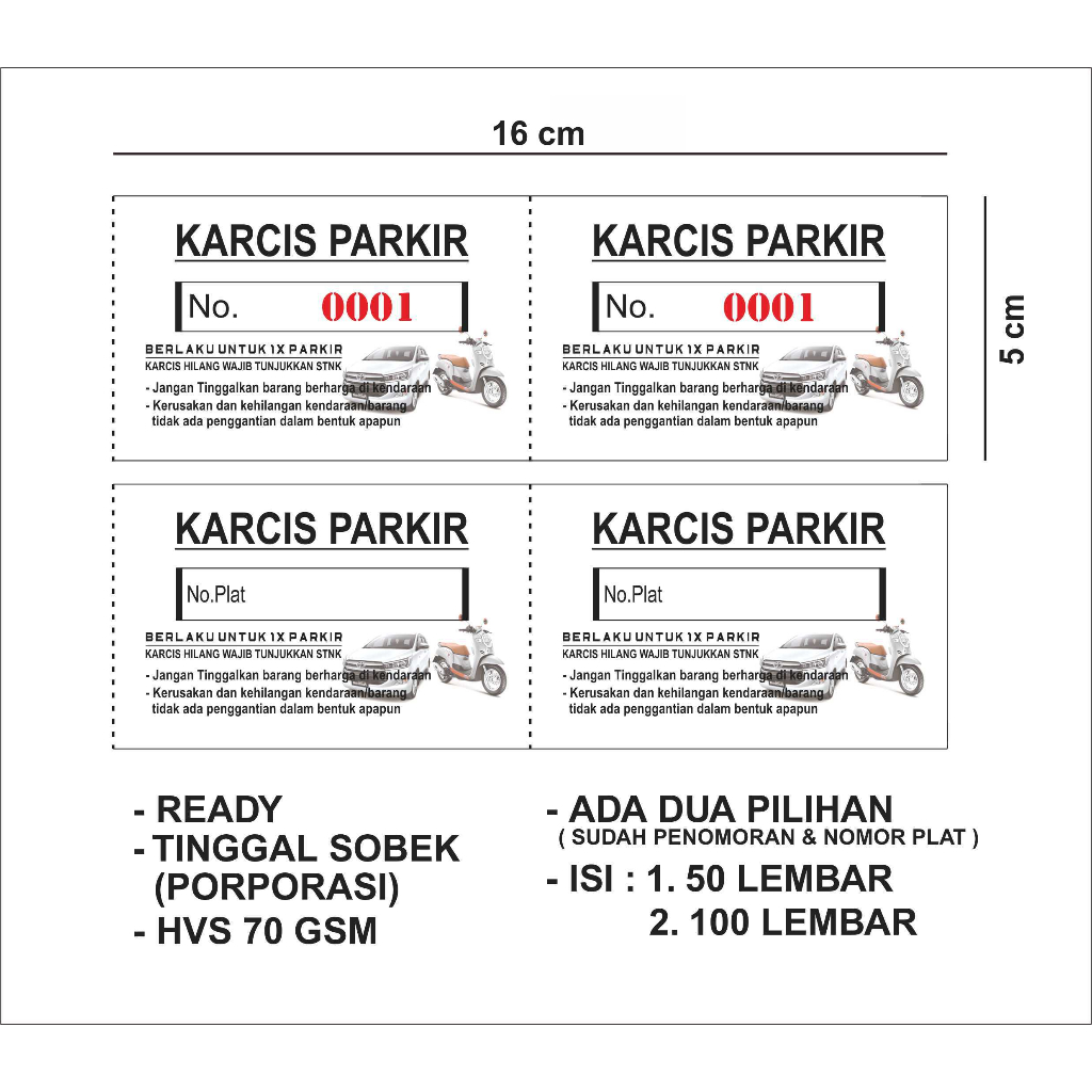 Jual Karcis parkir ready 3 pilihan 16x5 | Shopee Indonesia