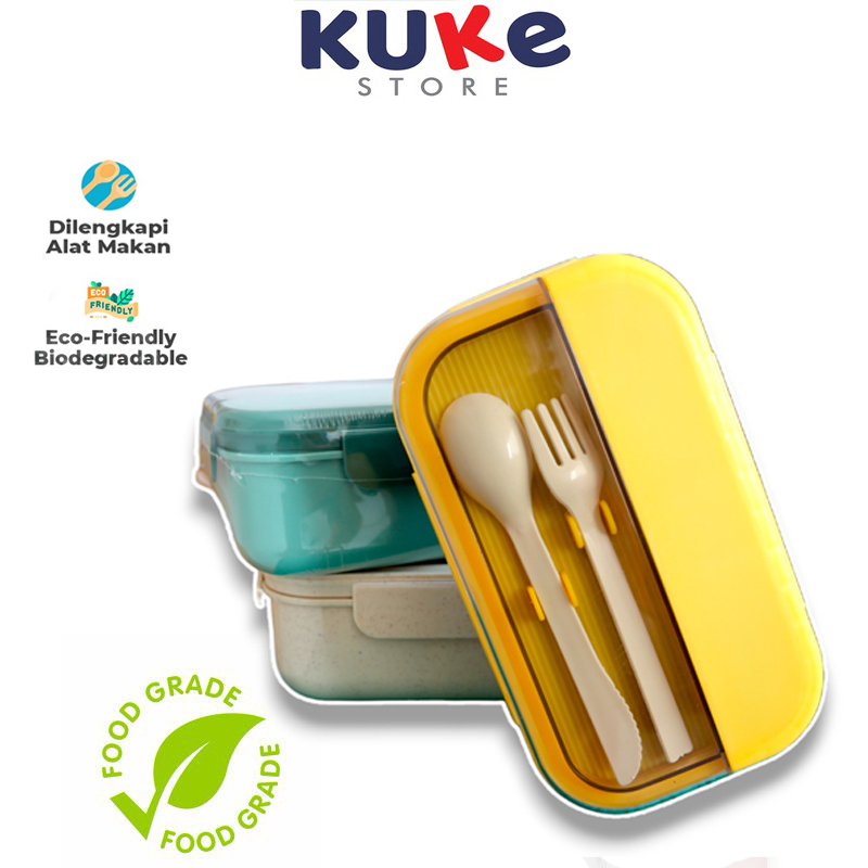 Jual KUKE Kotak Makan Set Free Sendok Garpu/Lunch Box Set Jerami 3 ...