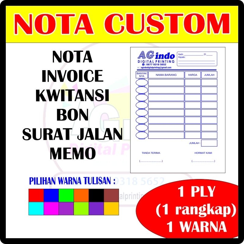 Jual Nota 1 Ply Cetak Nota Satuan Murah Custom Olshop Nota Tokopenjualan Bon Invoice Memo 8466