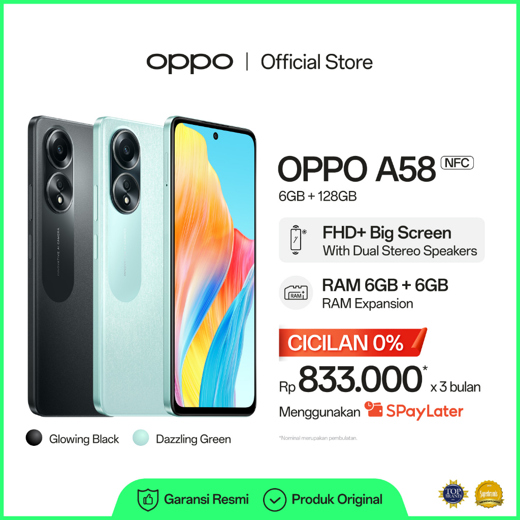 Jual [NEW!] OPPO A58 6/128GB [6GB+6GB RAM Expansion, 5000mAh SUPERVOOC ...