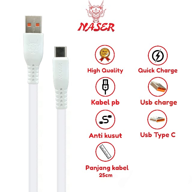Jual NASER KABEL DATA CHARGER GEPENG 25CM TYPE C / KABEL POWERBANK USB ...