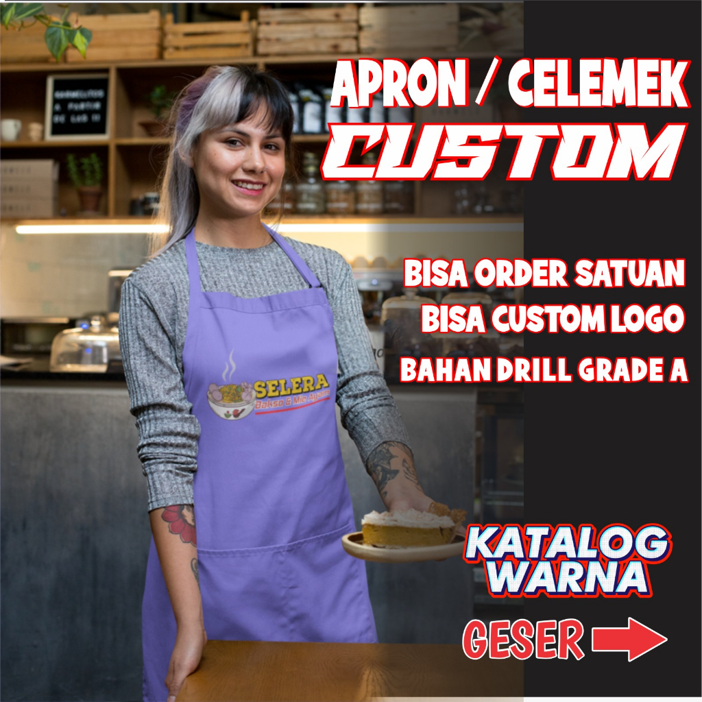 Jual Apron Custom Celemek Custom Logo Foto Desain Lain Fullcolor Apron Celemek Sablon Tanpa