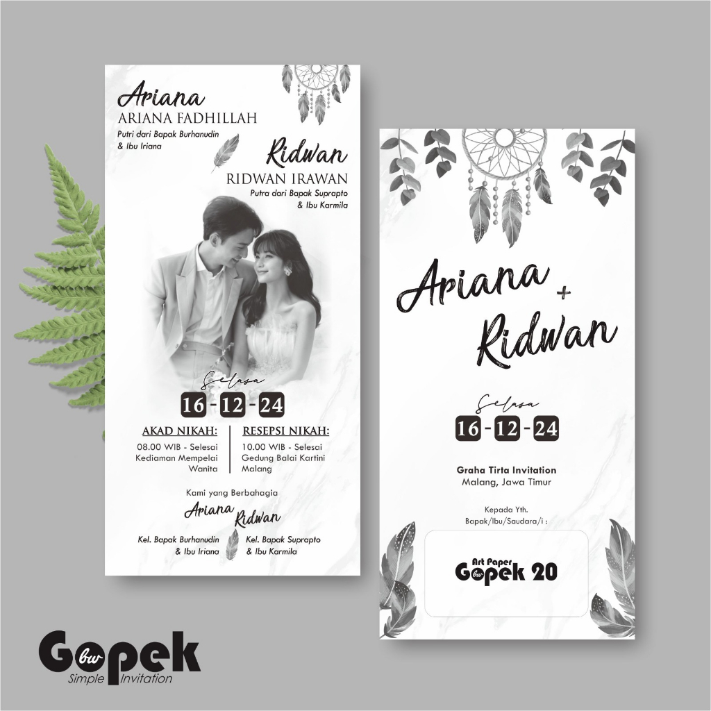 Jual UNDANGAN PERNIKAHAN SIMPLE - UNDANGAN NIKAH ELEGAN GOPEK BW