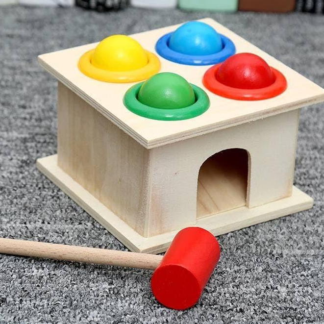 Jual Mainan Edukasi Anak PUKUL BOLA KAYU HAMMER CASE Motorik Montessori