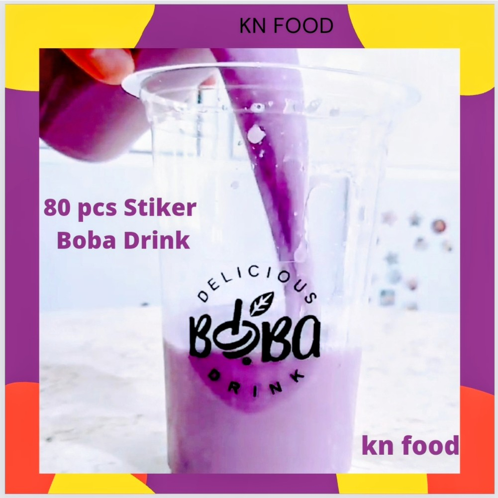 Jual Stiker label transparan cup minuman es Boba drink 72 pcs stiker es ...