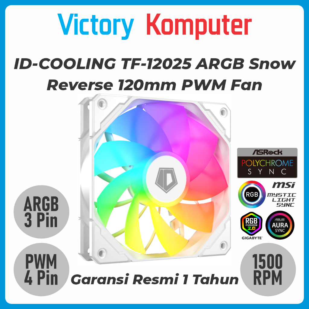 Jual ID Cooling TF-12025 ARGB Snow Reverse 120mm PWM Fan Case PC ...