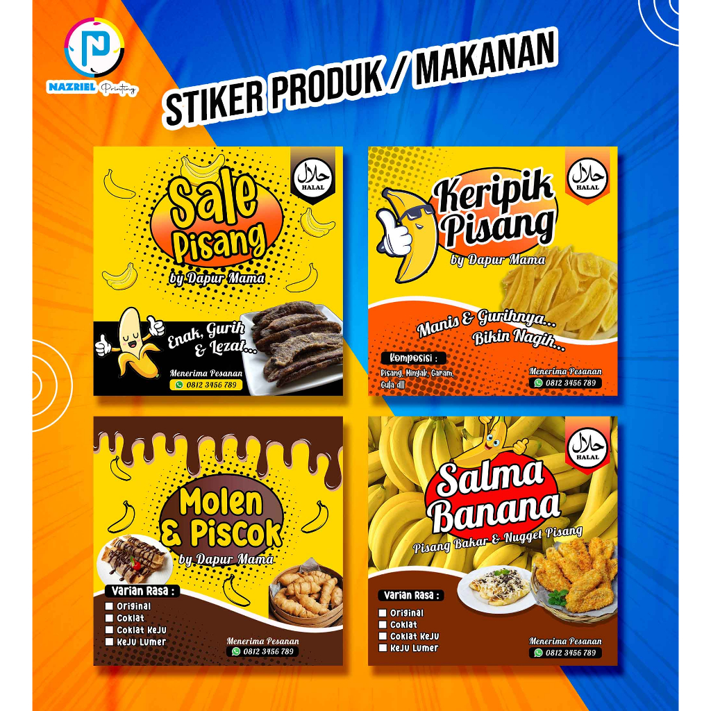 Jual 5 Cm Stiker Label Makanan Kemasan Keripik Pisang Custom Free