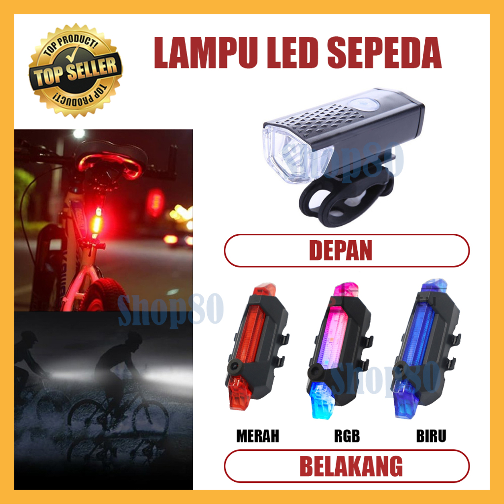 Jual Lampu Sepeda Led Rechargeable Depan Putih Belakang Biru Merah