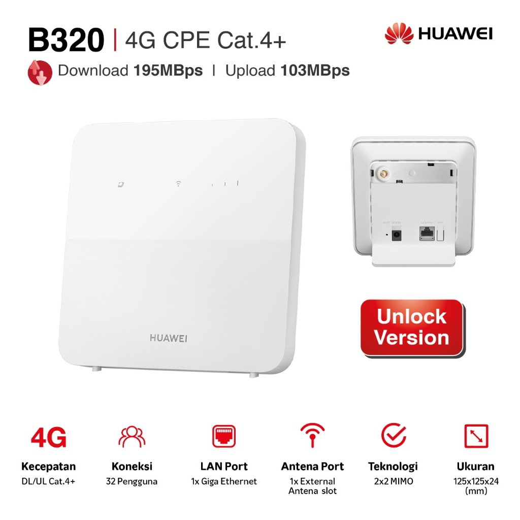 Jual Huawei B320 Modem WiFi Router Wireless 4G CPE 5s LTE 195Mbps Wi-Fi ...