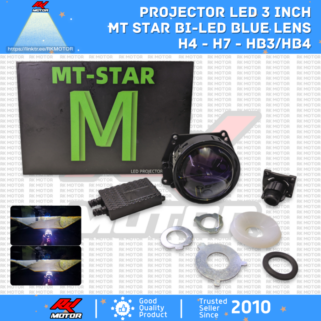 Jual RHD Projector LED Lamp 3 inch MT-Star Bi-LED Blue Lens High-Low H4 ...