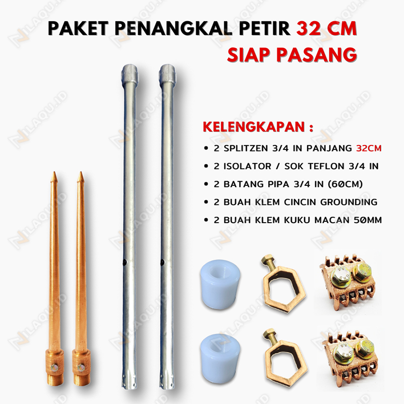 Jual Tombak Anti Petir 2 Penangkal Petir 32 Cm + Pipa 60 Cm & Isolator ...