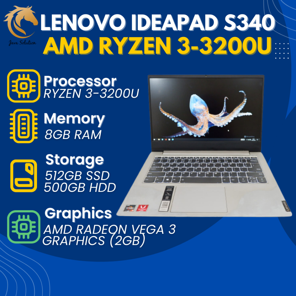 Jual Lenovo Ideapad S340 AMD Ryzen 3-3200U Ram 8Gb Ssd 512Gb Hdd