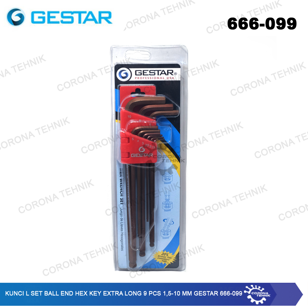 Jual Gestar 666-099 Kunci L Set Ball End Hex Key Extra Long 9 Pcs 1,5 ...