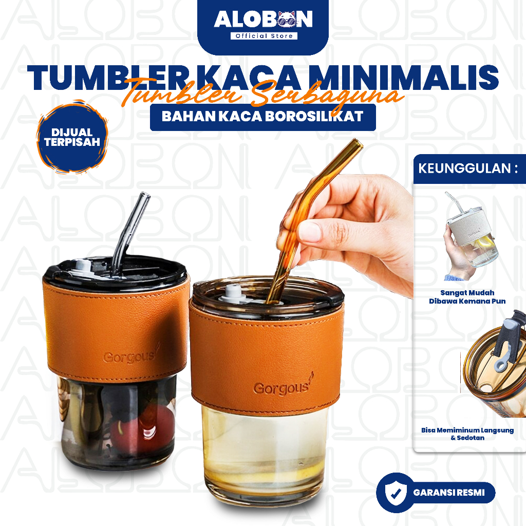 Jual Alobon Gelas Tumbler Kaca Viral Gelas Minum Kopi Teh Estetik