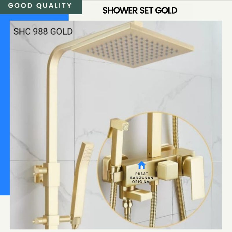 Jual Shower Set Tiang Mandi Shower Set Column 4 In 1 Gold Emas Satin Kotak Minimalis Kuningan 