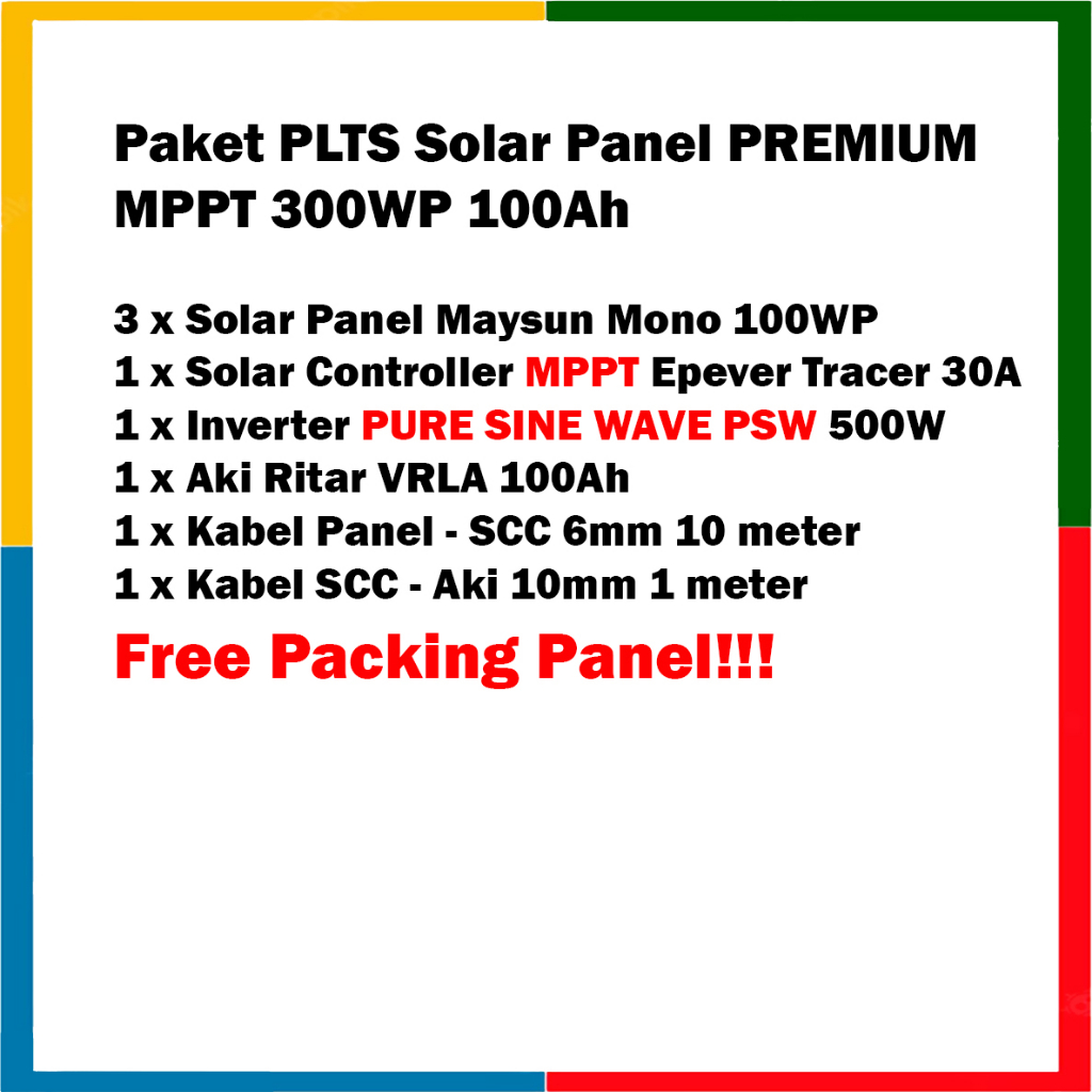 Jual Premium Paket Solar Panel 300WP 100Ah MPPT Pure sine wave PSW ...