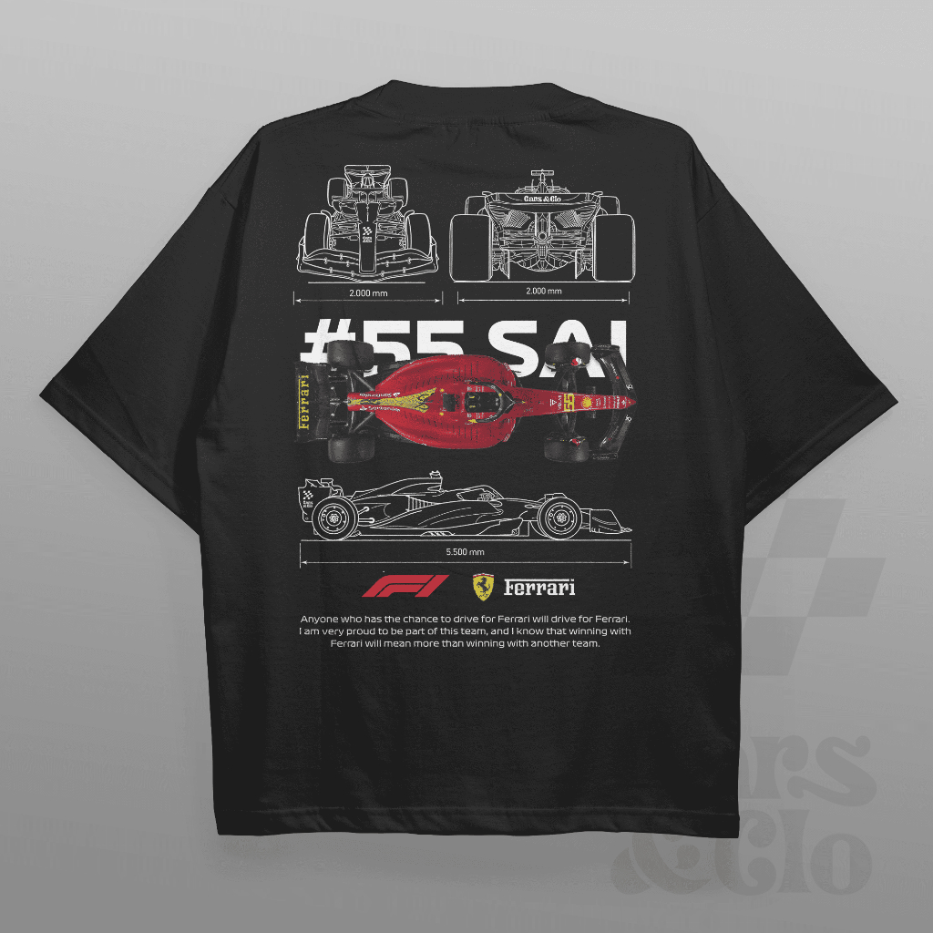 Jual Cars and Clo Oversized Black F1 Ferrari Blueprint T-Shirt