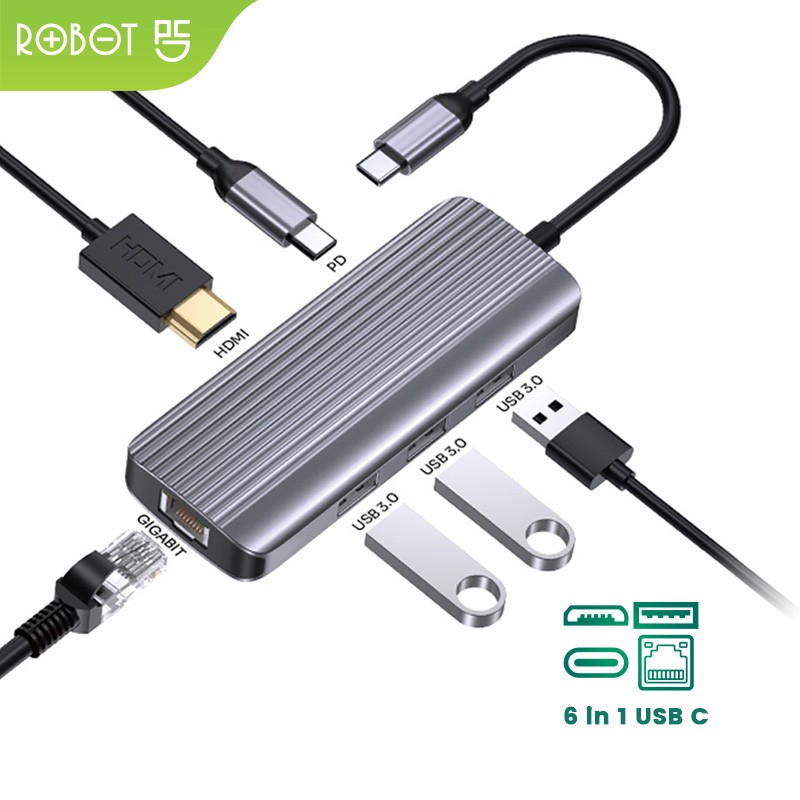 Jual ADAPTER ROBOT HT560 USB HUB 6 in 1 USB C With RJ45 1000Mbps ...
