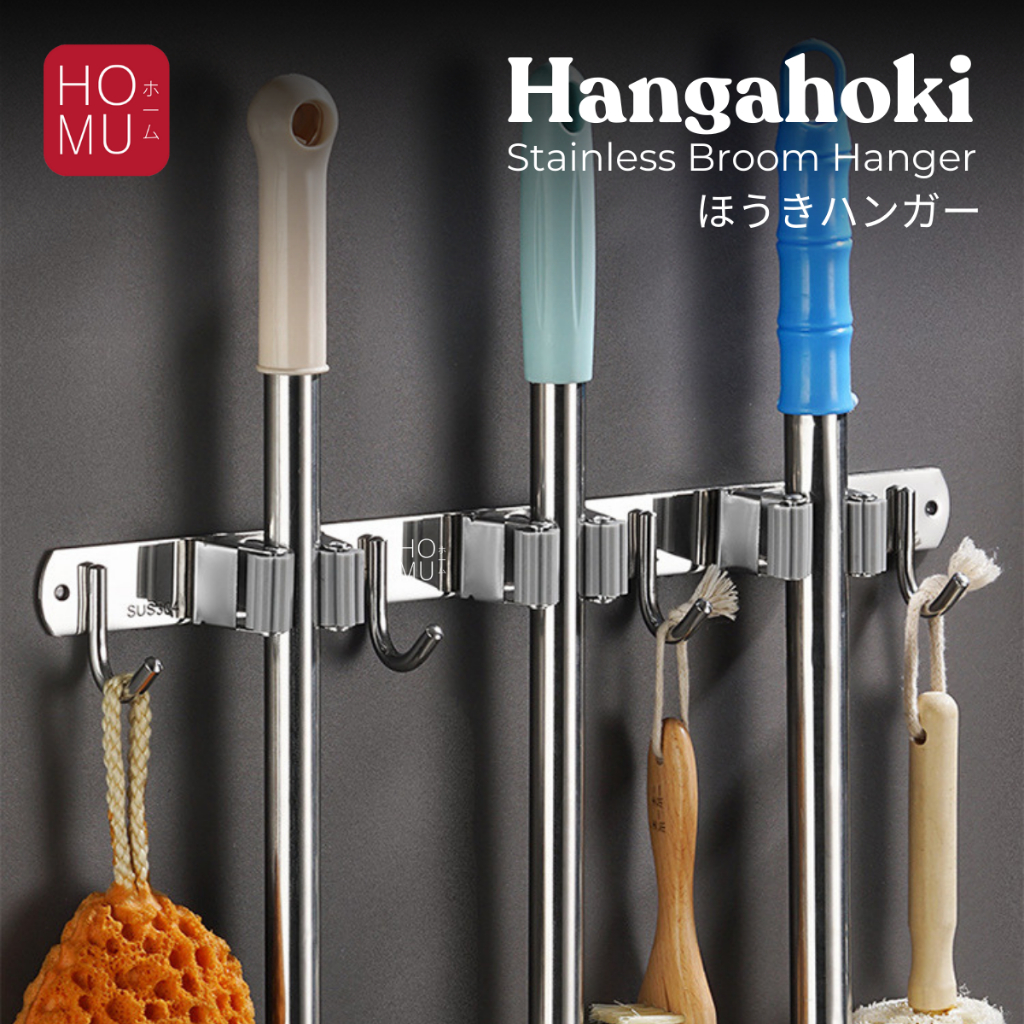 HOMU HANGAHOKI GANTUNGAN SAPU PEL STAINLESS MOP BROOM HOLDER KAPSTOK  CANTOLAN ORGANIZER PREMIUM