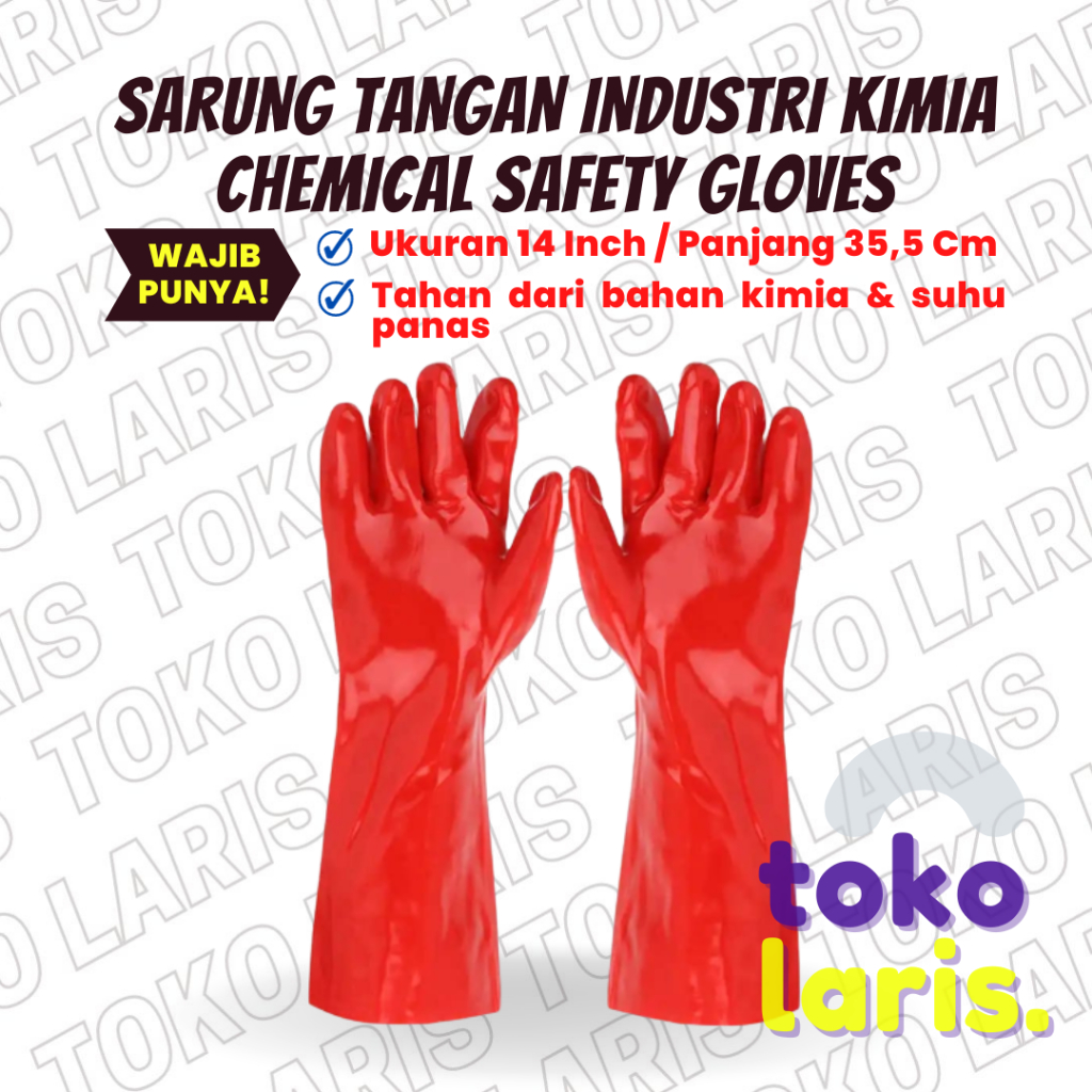 Jual SARUNG TANGAN PVC MERAH KIMIA 14 INCH CHEMICAL RED GLOVES BAHAN ...