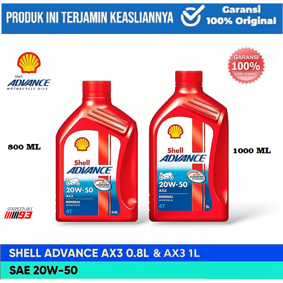 Jual Oli Mesin SHELL ADVANCE AX3 Sae 20W-50 [ 0,8L & 1L ] Original 100% ...