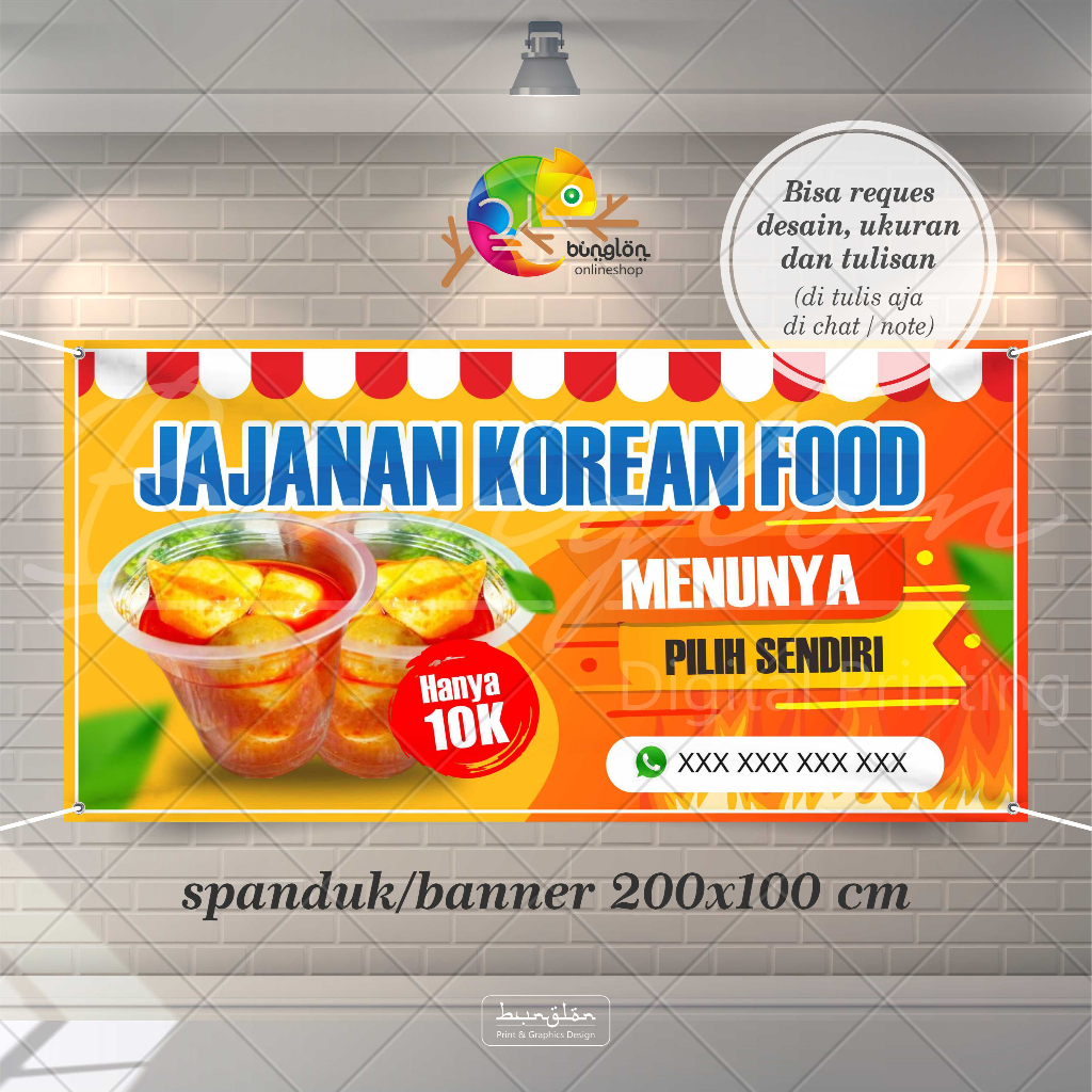 Jual Size 200x100 Cm Spanduk Banner Korean Food, Seblak Prasmanan ...