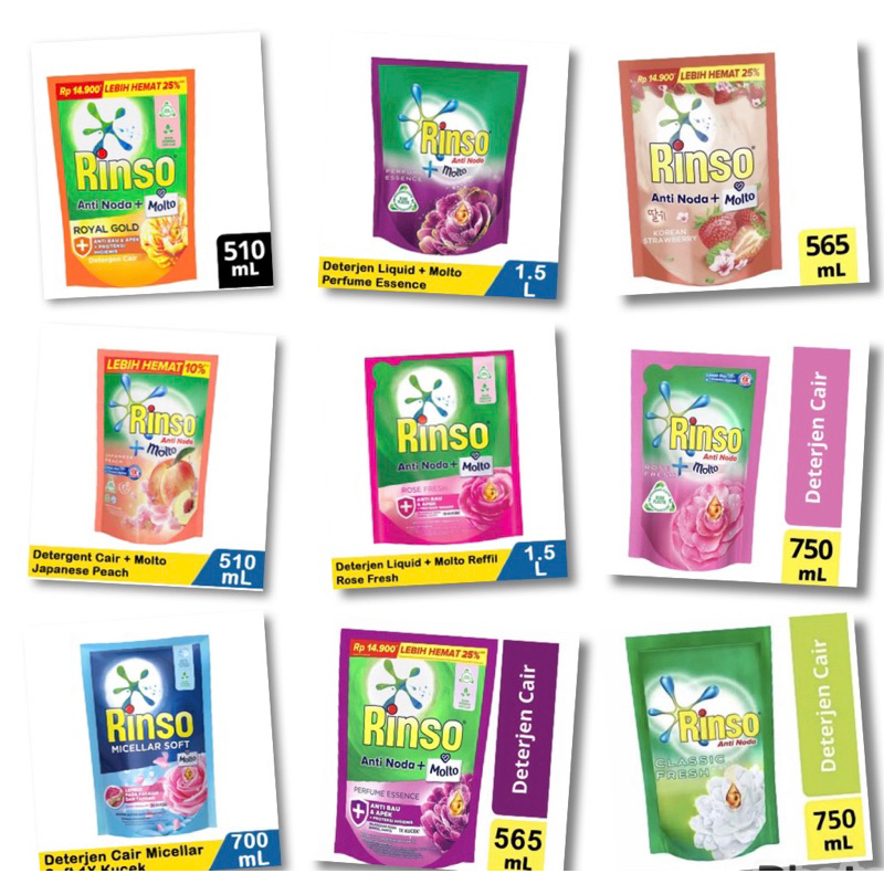 Jual Rinso Deterjen Cair ALL VARIAN 1500 ml/750 ml/650ml/565ml | Shopee ...