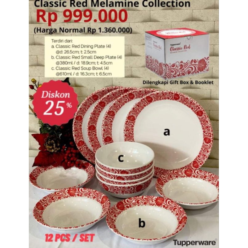 Jual classic Red melamine collection tupperware | Shopee Indonesia