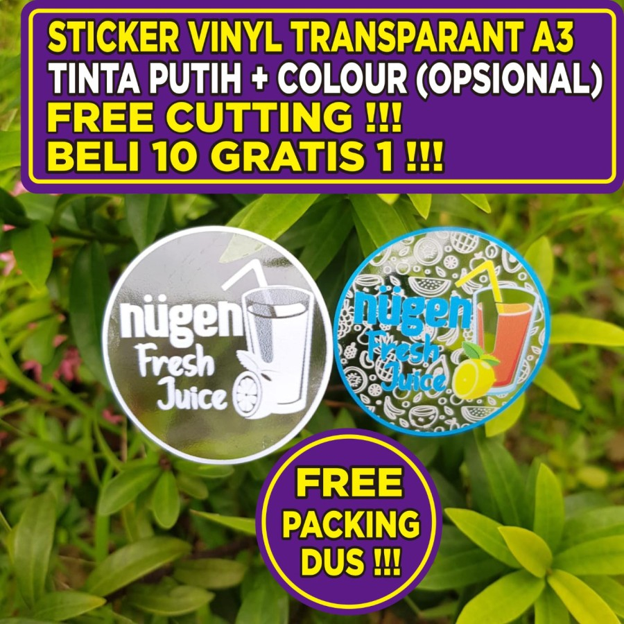 Jual Cetak Print Stiker Sticker Label Vinyl Transparan A3 White Ink Tinta Putih Cutting Kiss 0468