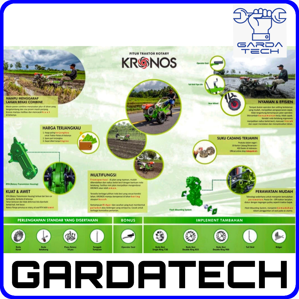 Jual Quick KRONOS Rotary Mesin Traktor Tangan Bajak Sawah + KUBOTA RD ...