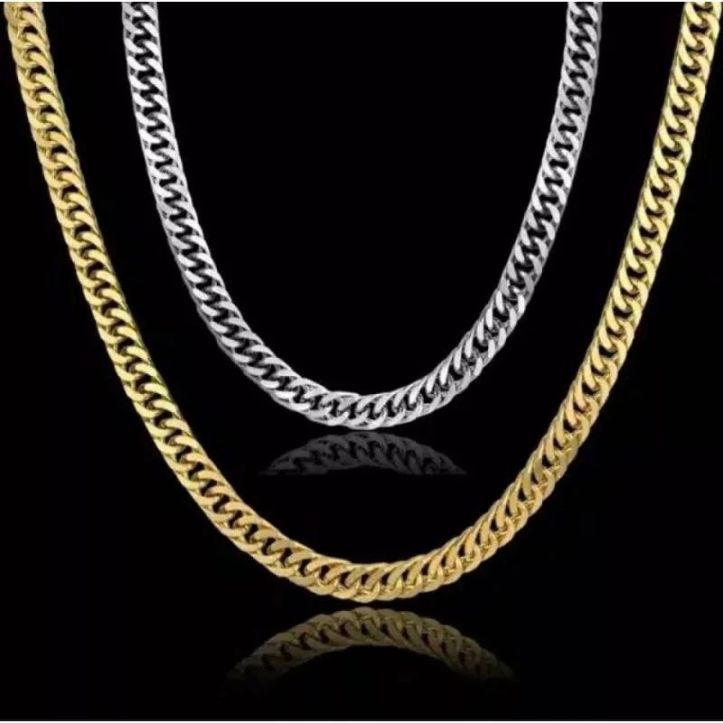 Jual Kalung Rantai Padat Halus Titanium Pria dan Wanita Emas Siilver