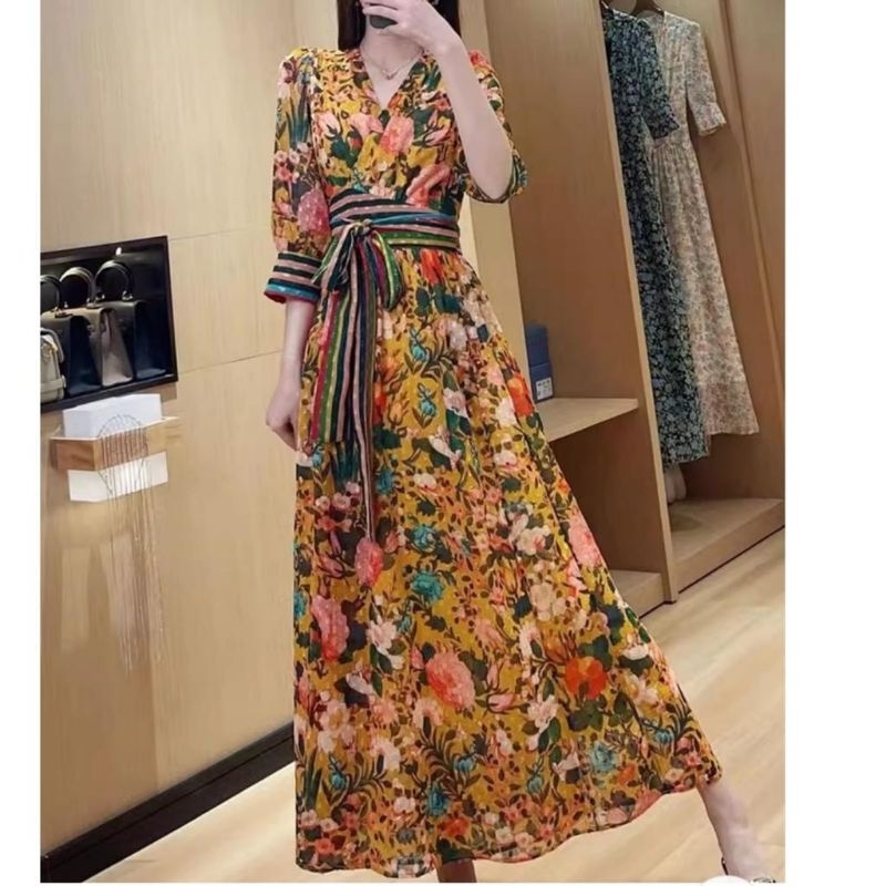 Jual 12690 Baju Mididress WRAP VNECK FLORAL MIDI DRESS Motif Bunga Dres Korea Korean Style