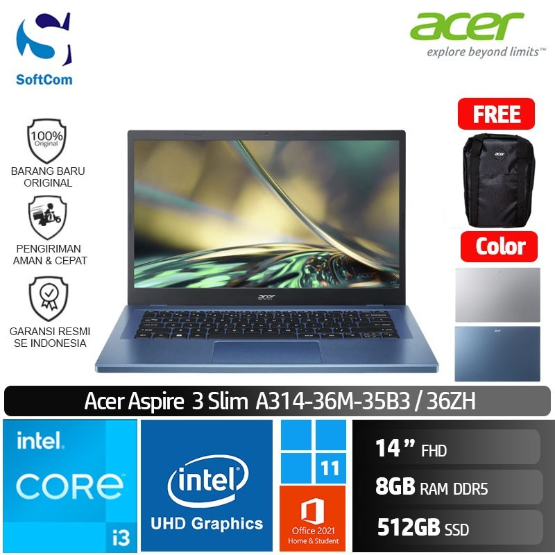 Jual Acer Aspire 3 Slim A314 36m 35b3 36zh I3 N3058gb512gb Ssd14