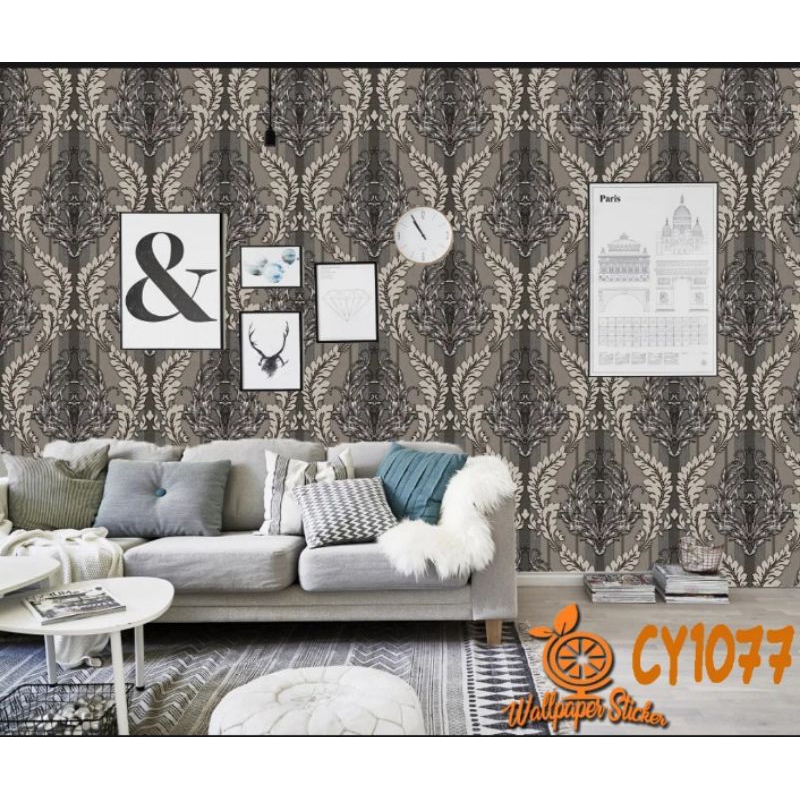 Jual Wallpaper sticker dinding motif batik hitam 45cmx10m motif cy1077