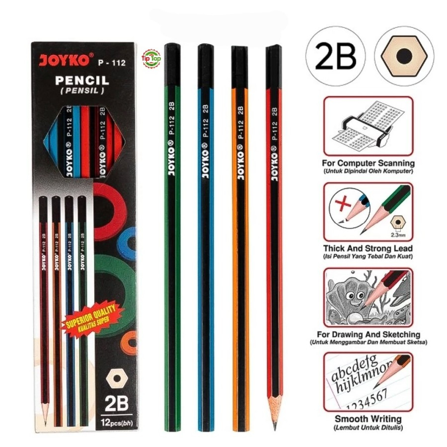 Jual PENCIL TULIS KOMPUTER 2B JOYKO P-112 PENSIL HITAM UJIAN ULANGAN UN ...