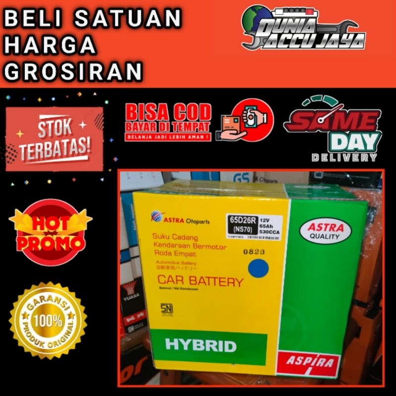 Jual Aki mobil ASPIRA HYBRID ORI ASTRA NS70 ( 65D26R ) 65ah PANTHER