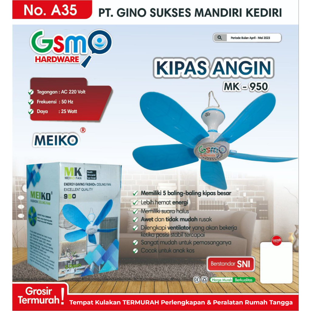 Jual KIPAS ANGIN GANTUNG MEIKO MK-950 (5 BALING BALING) | Shopee Indonesia