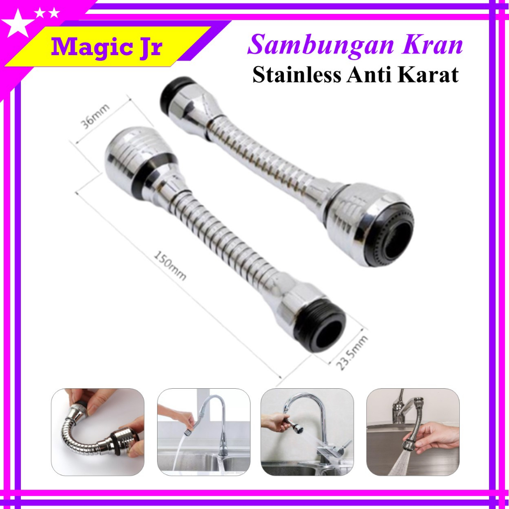 Jual Sambungan Kran Air 360 Derajat Anti Karat Stainless Flexible Sambungan Keran Wastafel Dapur 3201