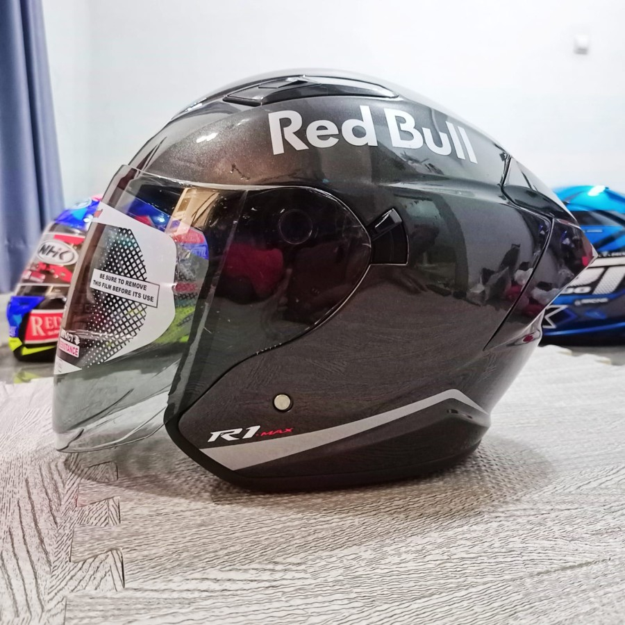 Jual HELM NHK R1 MAX GUNMET PAKET GANTENG VISOR SMOKE STICKER REDBULL ...