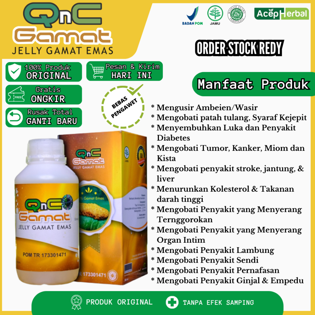 Jual Qnc Jelly Gamat Emas Asli 100 Original Ekstrak Teripang Emas Isi 300 Ml Izin Bpom 3790