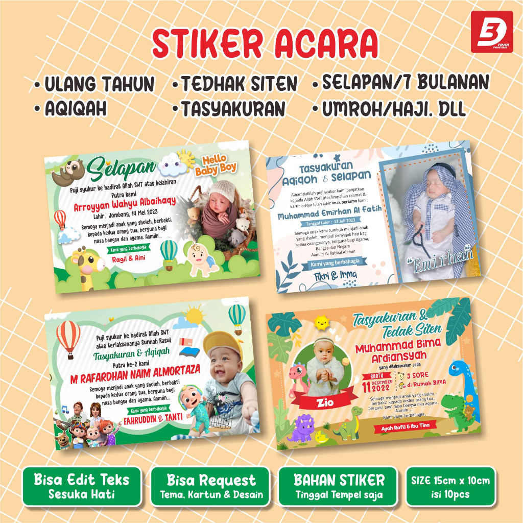 Jual Stiker Acara Custom Ultah Aqiqah Tedhak Siten Selapan Tasyakuran ...