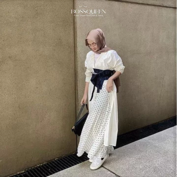 Rok Plisket Panjang Wanita Motif Polkadot Kecil Rok Polca Maxi Skirt A Line Rok Onde