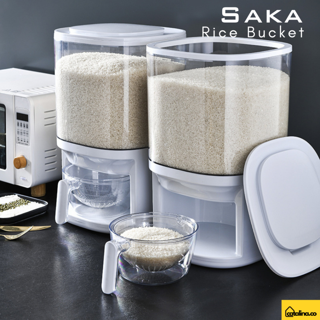 Jual [CATALINA] SAKA Rice Box Dispenser Storage Rice Bucket Wadah ...