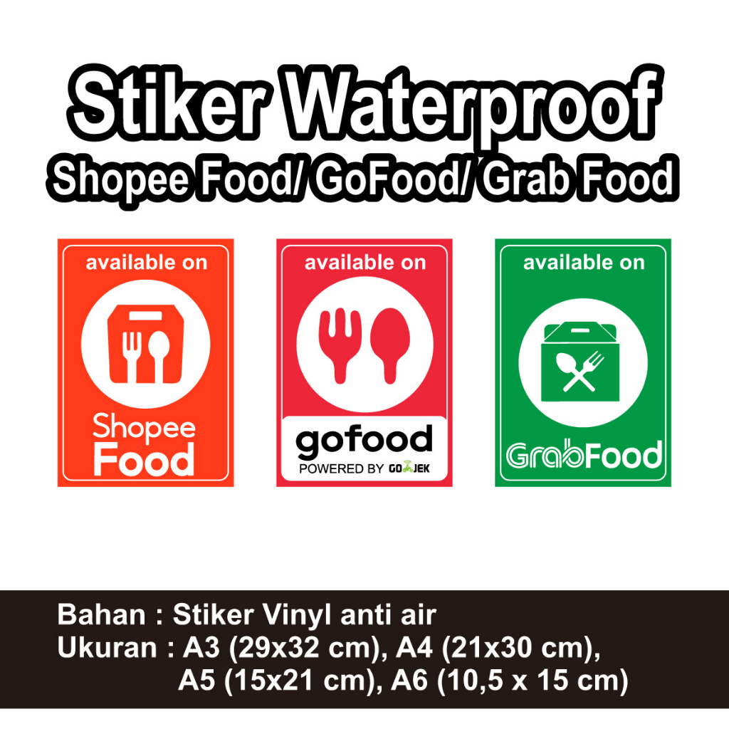 Jual Stiker Waterproof Shopee Food/ GoFood/ Grab Food Shopee Indonesia