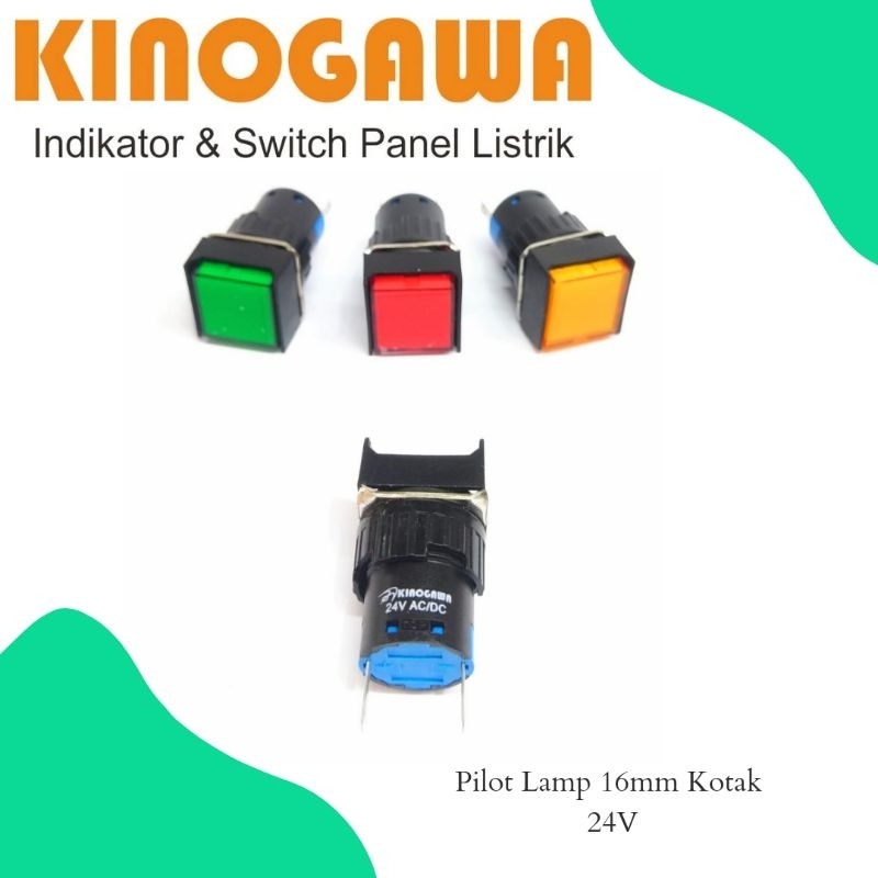 Jual PILOT LAMP LED 16mm Kotak 24V KINOGAWA - lampu Panel indikator ...