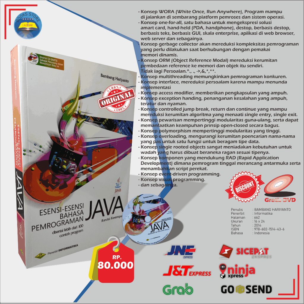 Jual Buku Esensi Bahasa Pemrograman Java disertai 100 contoh plus Cd ...